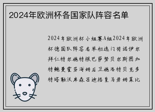 2024年欧洲杯各国家队阵容名单