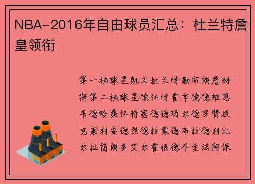 NBA-2016年自由球员汇总：杜兰特詹皇领衔