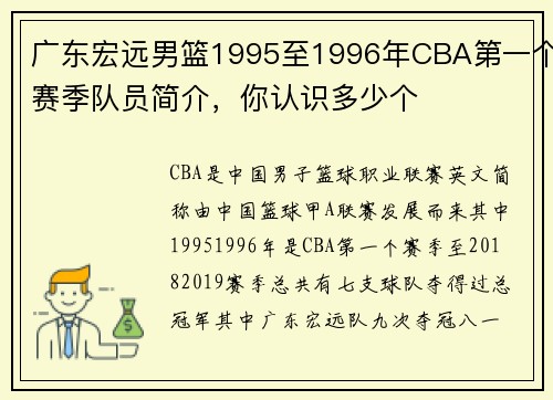广东宏远男篮1995至1996年CBA第一个赛季队员简介，你认识多少个
